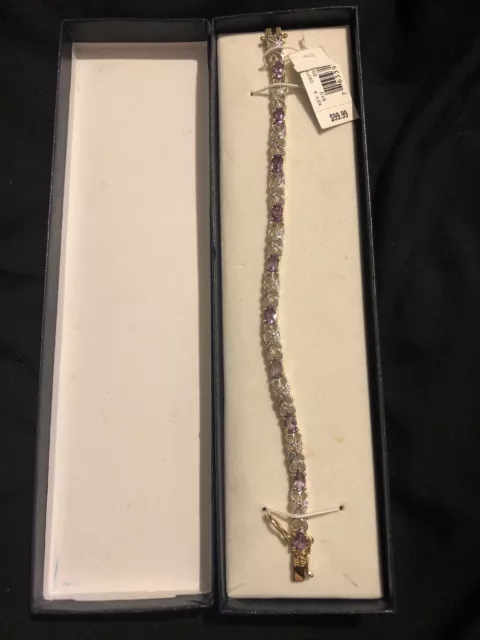 HAN THAI Gold Plate 925 Sterling Silver Amethyst Tennis Bracelet 7.75” Purple