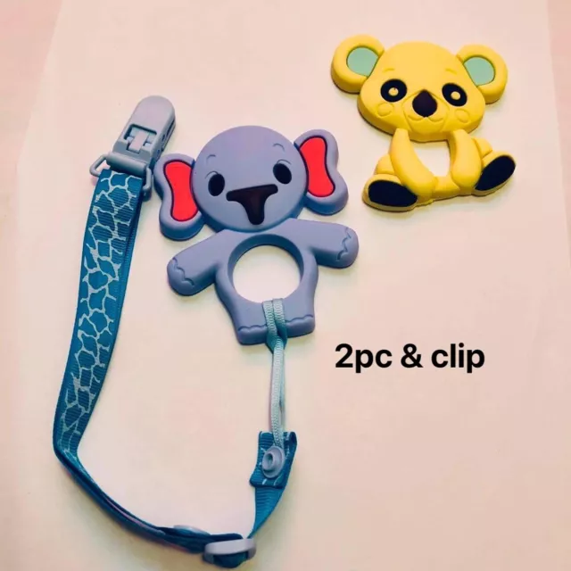 Animal Teether Food Grade Silicone Baby Teething Chew Pacifier&Clip Pendant Toys
