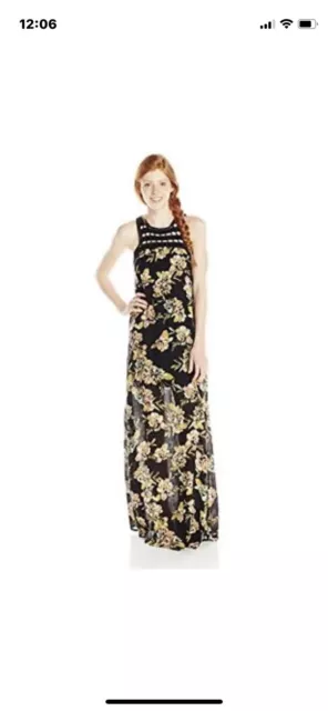 O'Neill Juniors Moore Floral Print Woven Gauze Maxi Dress, Black, Size Large