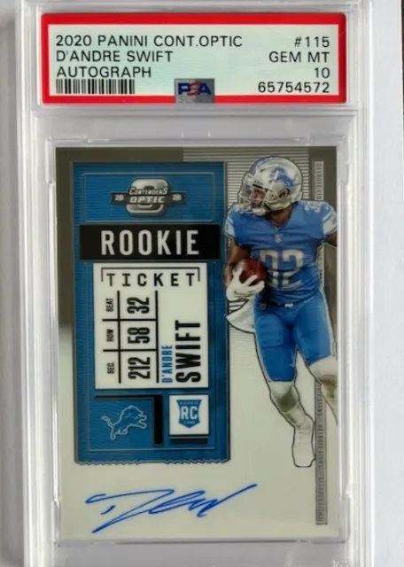 2020 Panini Contenders Optic D'Andre Swift Rookie Ticket Auto (on card) - PSA 10