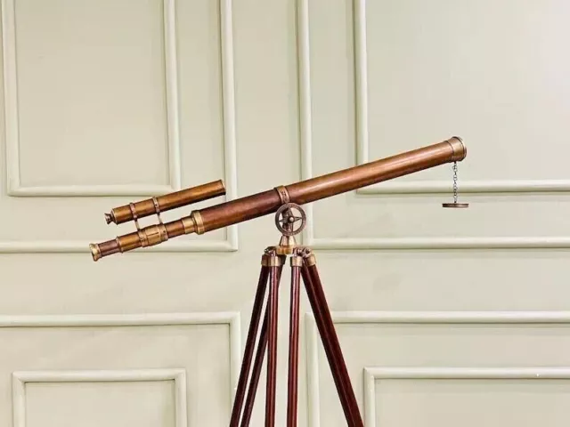 64" Floor Standing Brass Harbor Master Telescope Nautical w/Tripod Stand Design