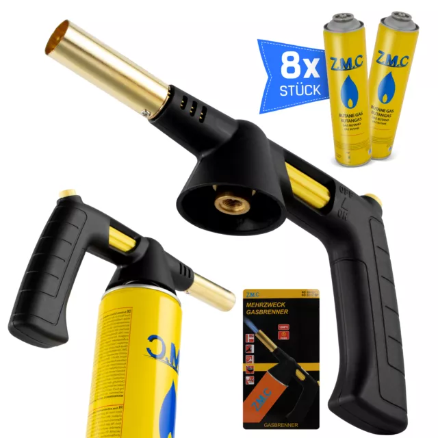 Chalumeau Brûleur à Gaz ZMC + 8 Cartouches Butane - Allumage Piézo - 282g