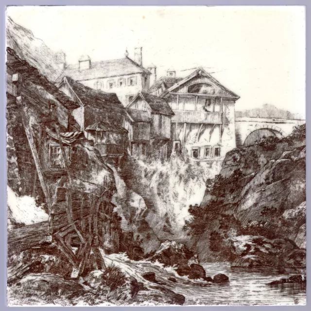 Mintons Ltd - c1885 - Splügen Switzerland - Antique Pictorial Tile