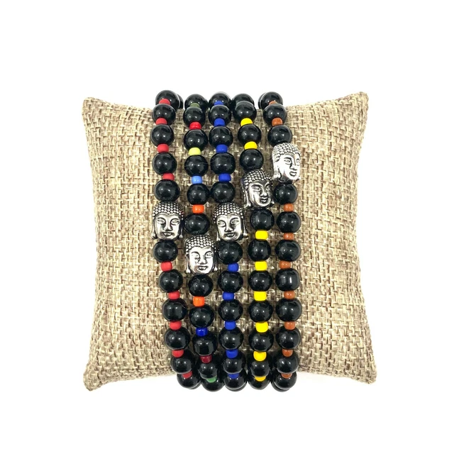 Bracelets de Bouddha perles pierre précieuse espaceur rond onyx perles lâches 6 mm 7,5 3