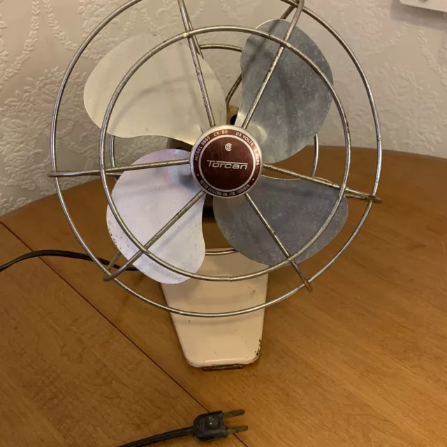 Vintage Torcan Electric Fan 9” Diameter Metal Blades Tested: Works