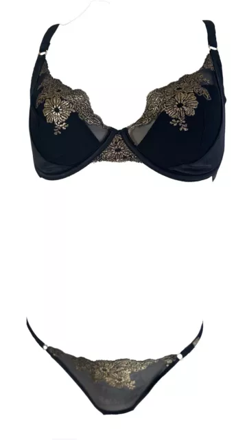 Vamp By Bras N Things Midas Bra & Bottom Set Size 12 New Black / Gold