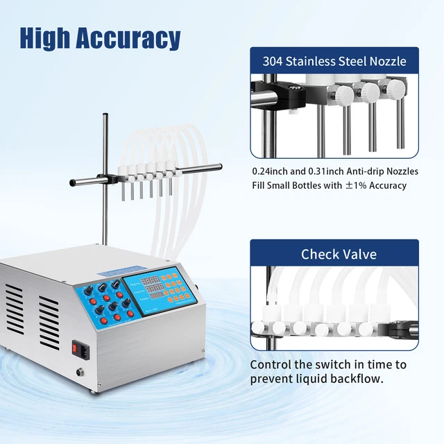6-Head Liquid Filling Machine Commercial Semi-automatic Electric Filler 500W