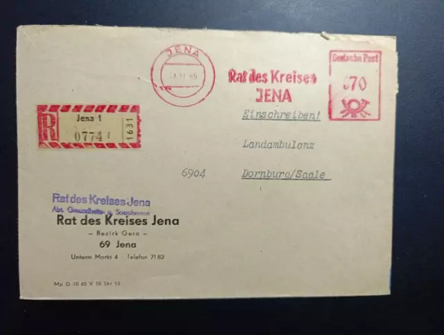 Free stamp AFS GDR Jena 1965 registered letter
