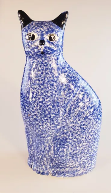 VTG Enesco Porcelain Blue Sponge Speckled Calico Kitty Cat Figurine with Tag