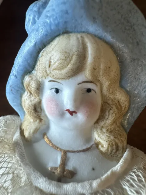 Antique 8" German Bisque Bonnet Head Doll Circa Early 1900s
