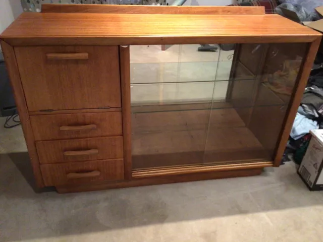 Retro Wooden Glass Sideboard Drinks Cupboard Buffet 70'S Tv Cabinet Timber