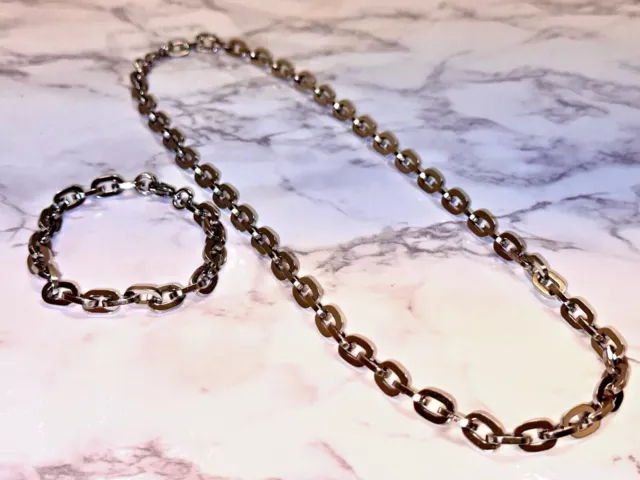 Men's Rolo Cable Paper Clip Chain thick 10mm 20" Silver Necklace 8" Bracelet Set