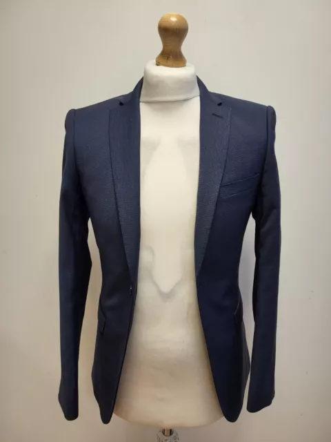 Ll121 Mens T.m.lewin Blue Slim Fit 2 Piece Suit Jacket & Trousers Uk W30 L32 C36