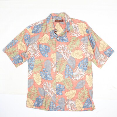 Teal Tori Richard Hommes Hawaïen Chemise L Bleu Violet Teal Floral Imprimé Coton Camp 