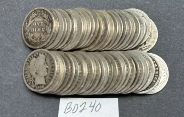 Silver Barber Dimes Roll of 50 Barber Silver Dimes FULL DATES 1897-1916 | #BD240