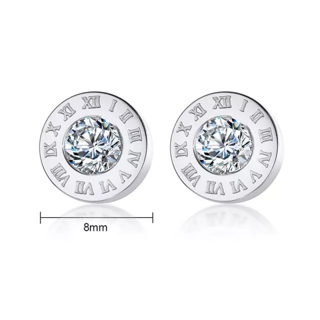 Silver/Gold/Rose Gold Roman Numerals CZ Earrings Women Stainless Steel Ear Studs