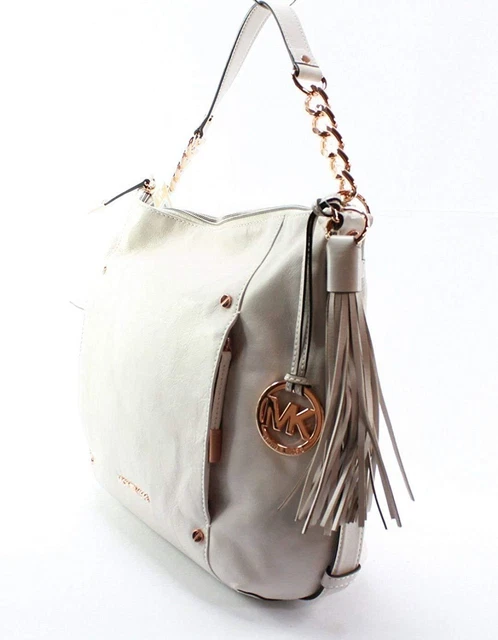 Michael Kors Devon Large Shoulder Tote Leather Vanilla Rose Gold Handbag Bag New