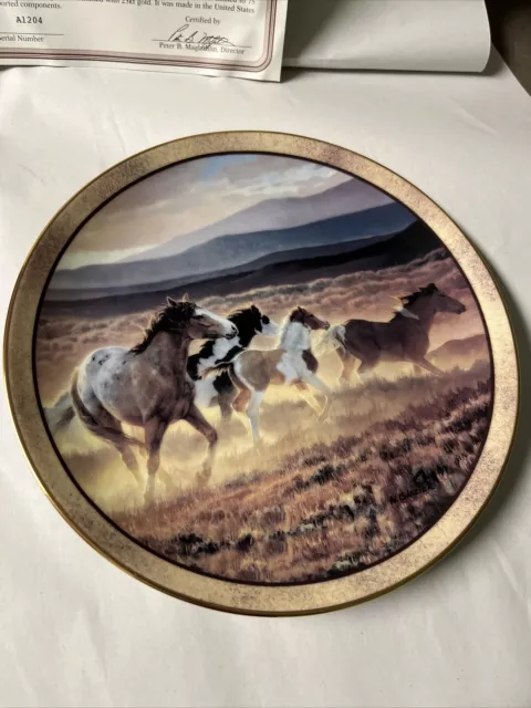 Danbury Mint Blazing Spirits Wild and Free Round Porcelain Horse Plate 8.25