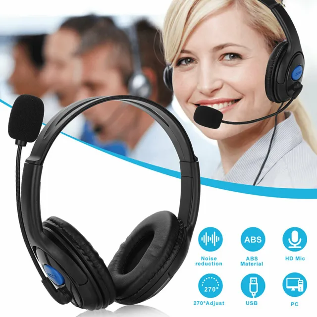 USB Headset with Microphone Noise Cancelling Audio Control Stereo Headphones
