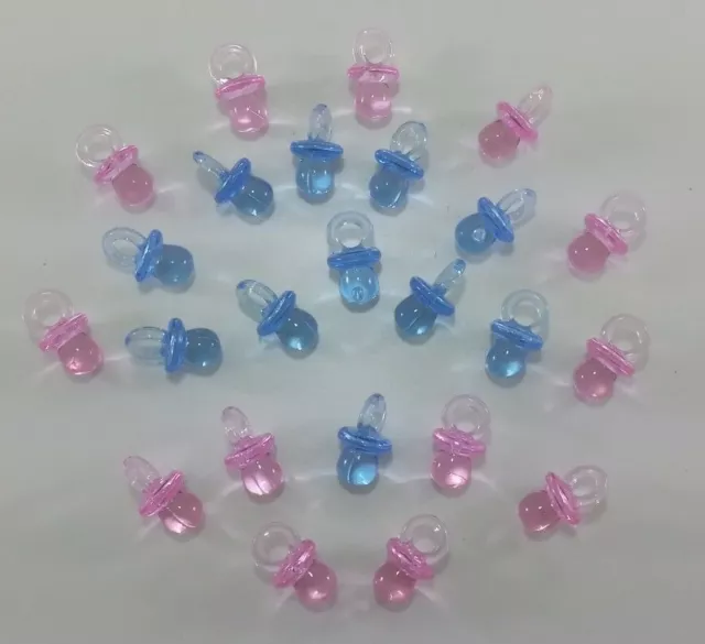 Set 24 ciuccetti rosa o azzurri plastica 2 cm decorazione fai da te