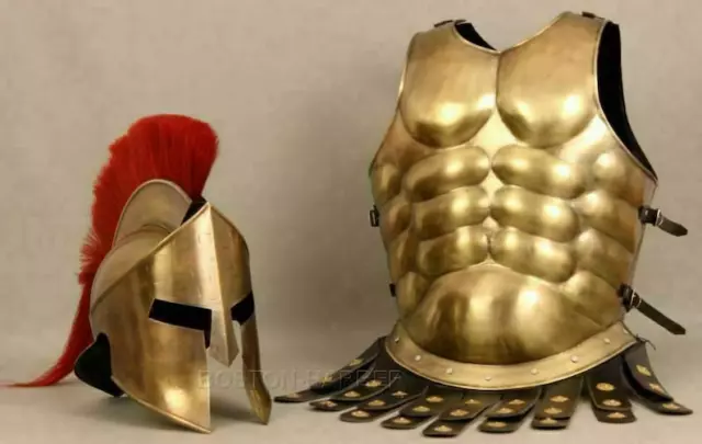 Muscle Jacket Armor Medieval & 300 Spartan Helmet King Roman Halloween Costume