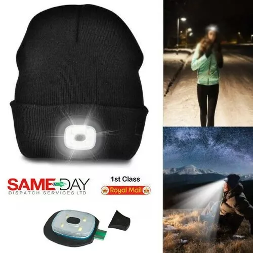 LED Beanie Hat with Light USB Rechargeable Head Flashlight Men Winter Warm Cap