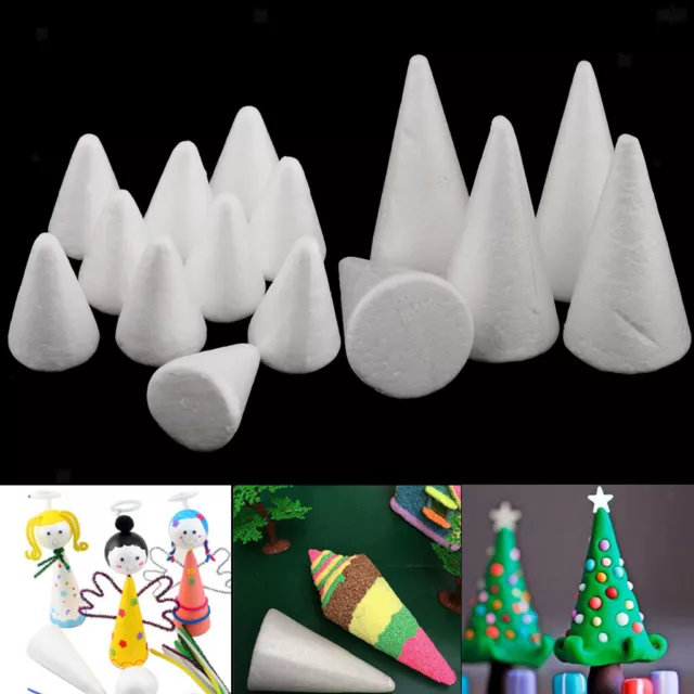 15 Pieces 7/10cm White Cone Modelling Foam Polystyrene Styrofoam Decor Ornaments