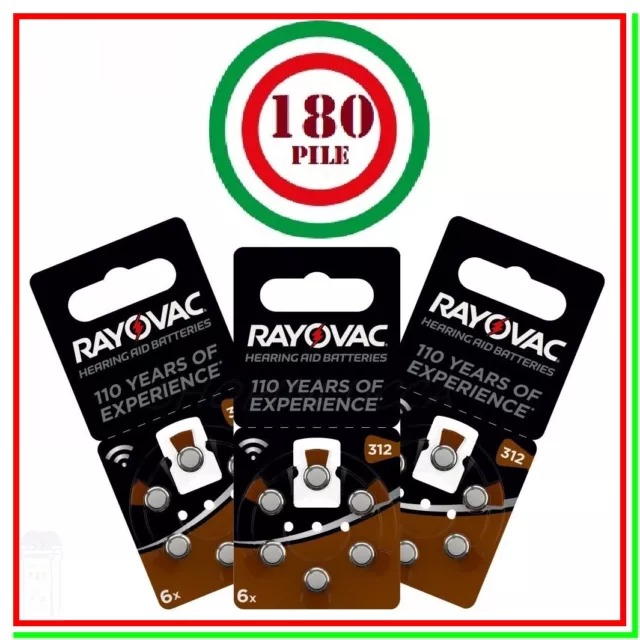 180 batterie per apparecchi acustici RAYOVAC 312 pile protesi impianto uditivo