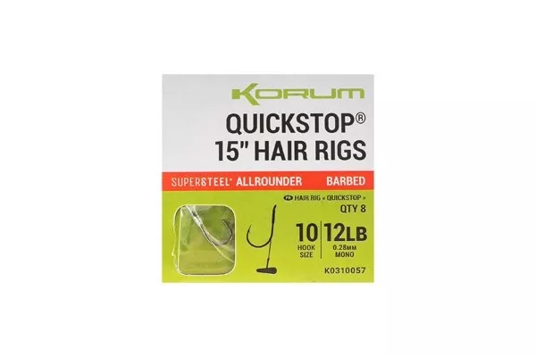 Korum 15" Big Fish Hair Rigs W/Quickstops Carp Coarse Fishing Full Range