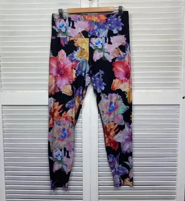 Running Bare Leggings Womens 12 High Rise Full Length Tight Floral Hibiscus