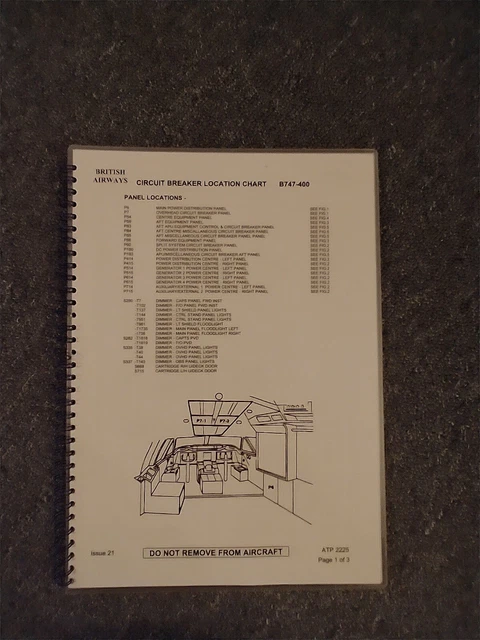 BRITISH AIRWAYS BOEING 747 Circuit Breaker Location Chart £25.00