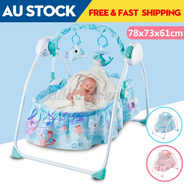 BLUE Electric Kids Baby Crib Bassinet Cradle Infant Rocker Sleep Bed Cots
