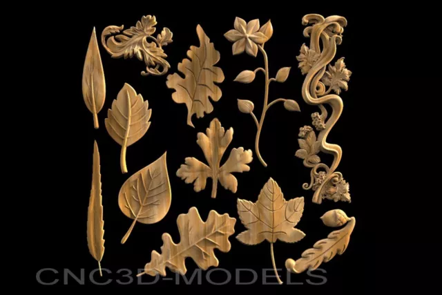 3D Model STL for CNC Router Engraver Carving Artcam Aspire Leaf Tree Wood v435