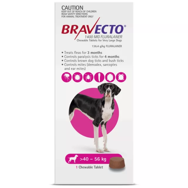 Bravecto Pink Flea & Tick Chew Treatment 40-56kg Dog