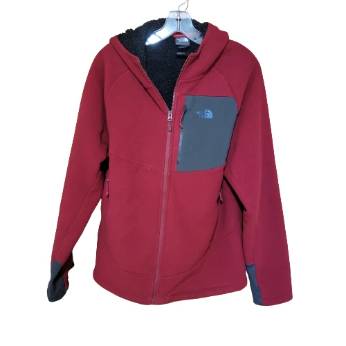 North Face Jacket Men's Medium Red/Black Sherpa Lined Fleece Hoodie Full Zip