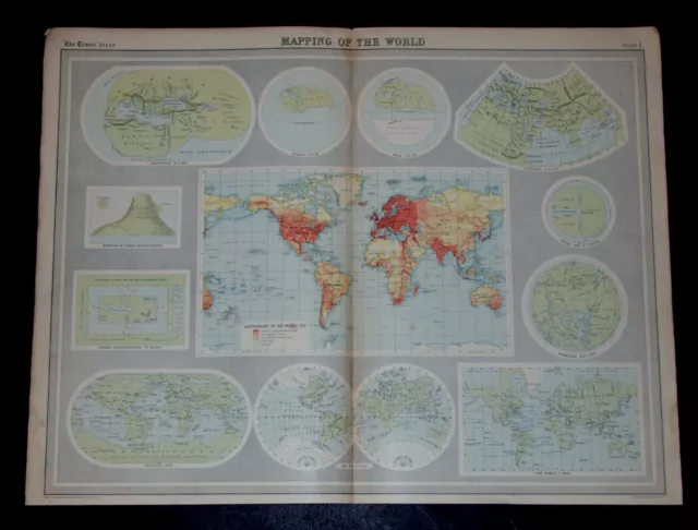 THE TIMES ATLAS 1921  - MAPPING OF THE WORLD Map Plate 1