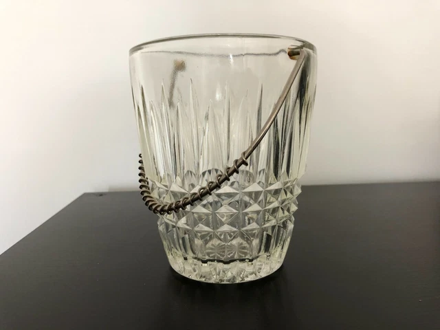 Seau à glace Ralph Lauren vintage en cuir plaqué argent avec poignée de tirage e