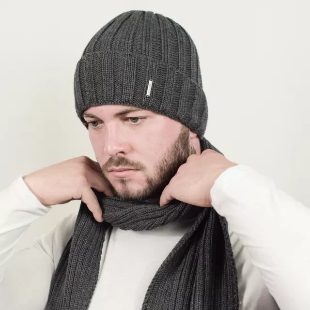 Bugatti Herren Winterset - Elegante Kombination aus Mütze & Schal in 100% Wolle