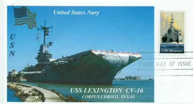 USS LEXINGTON CV-16 Color Photo WW II Aircraft Carrier Museum First Day of Issue