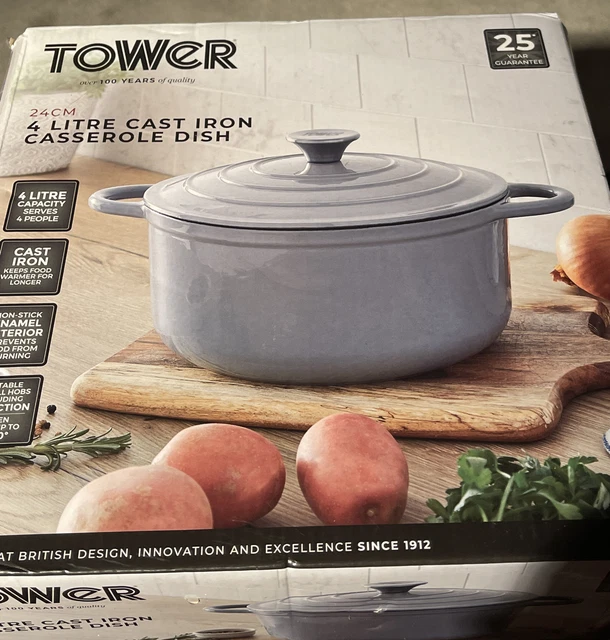 Torre 4 L 24 cm piatto casseruola antiaderente ghisa in smalto grigio