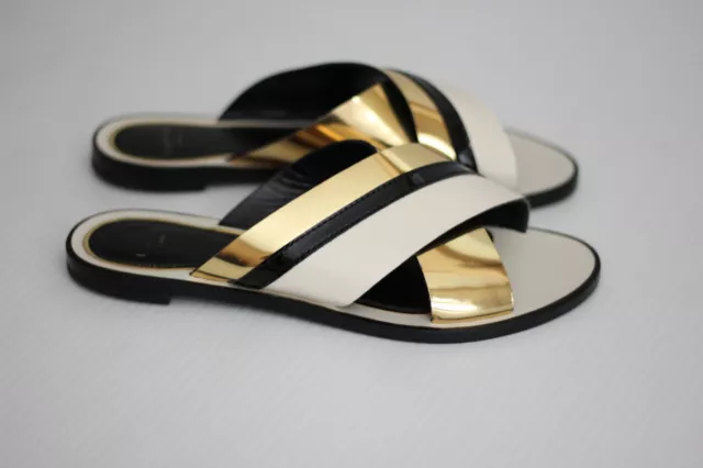 LANVIN Criss Cross Mirror Metallic Matte Slide Sandal - Black / Gold - 8.5 (S36) 2