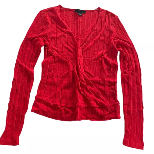 Sanctuary Shirt Women Small Red Ribbed Knit Surplice Long Sleeve Snap Cotton Mix