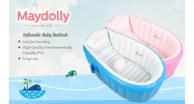 Inflatable Baby Bath Foldable Bathtub Anti-Slip Toddler Tub Travel Swimming...