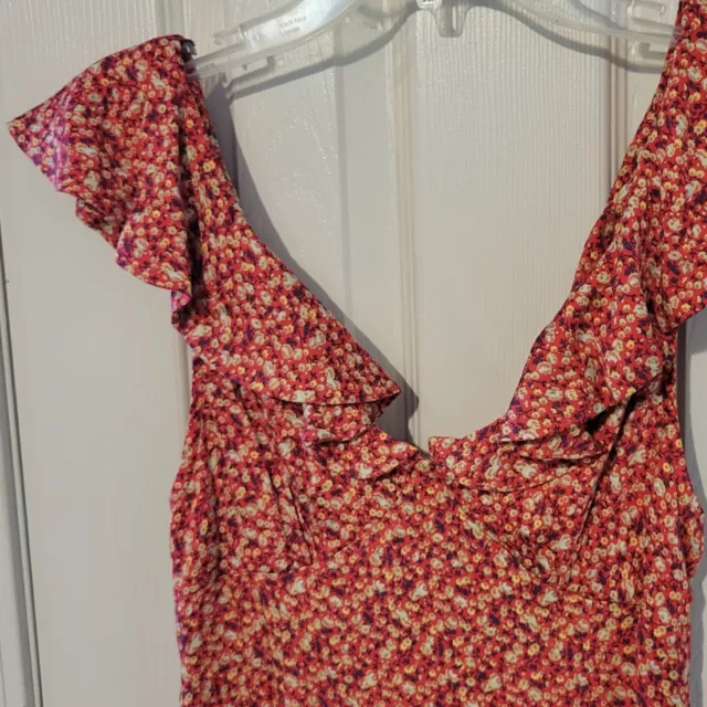 UO Kimchi Blue Sz S Daisy May Red Floral Swing Strappy Mini Fit & Flare Sundress 3