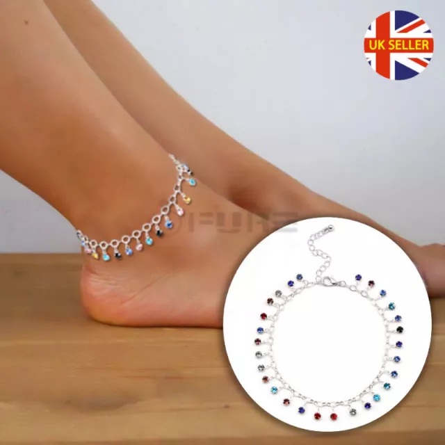 Adjustable Foot Chain Silver Ankle Bracelet Anklet Crystal Dangle Drop Jewellery
