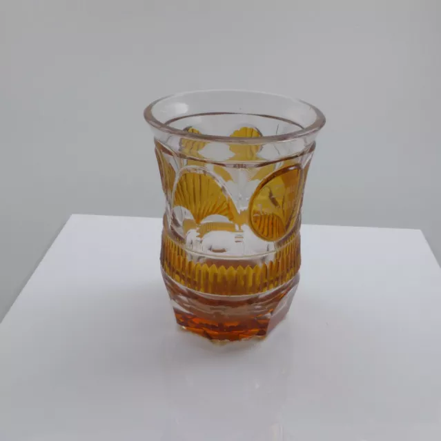 Böhmen Glas Ranftbecher gelb zum Andenken Becher Kerbschliff um 1860-70