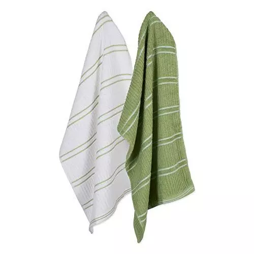 DII Basic Ribbed Terry Kitchen Basics Collection, Dishtowels, 18x28", Green 3