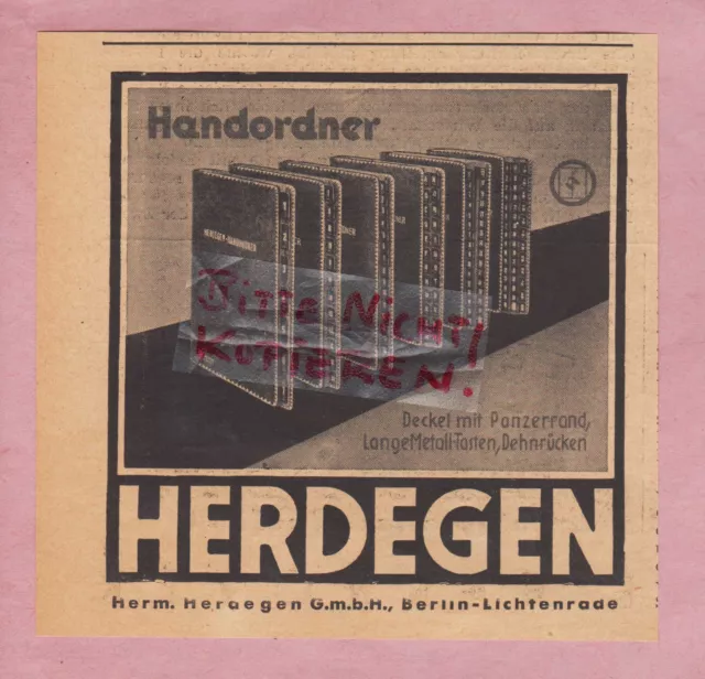 BERLIN, Werbung 1941, Herm. Herdegen GmbH Hand-Ordner