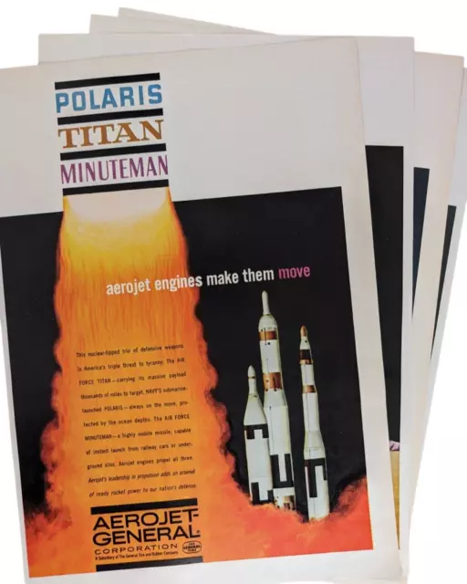 Aerojet Engines Polaris Titan Minuteman Set of 4 1961 Business Week Ads ~8x11"