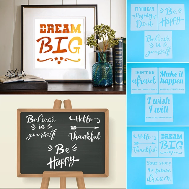 9PCS Reusable Crayon Drawing Painting Template Stencils Letter Spraying